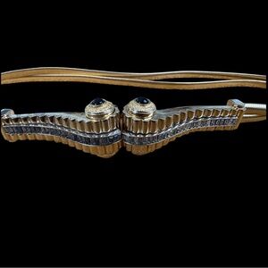 Vtg 80s JUDITH LEIBER Gold Tone Crystal Stretch Metal Belt Signed 26-29” As Is